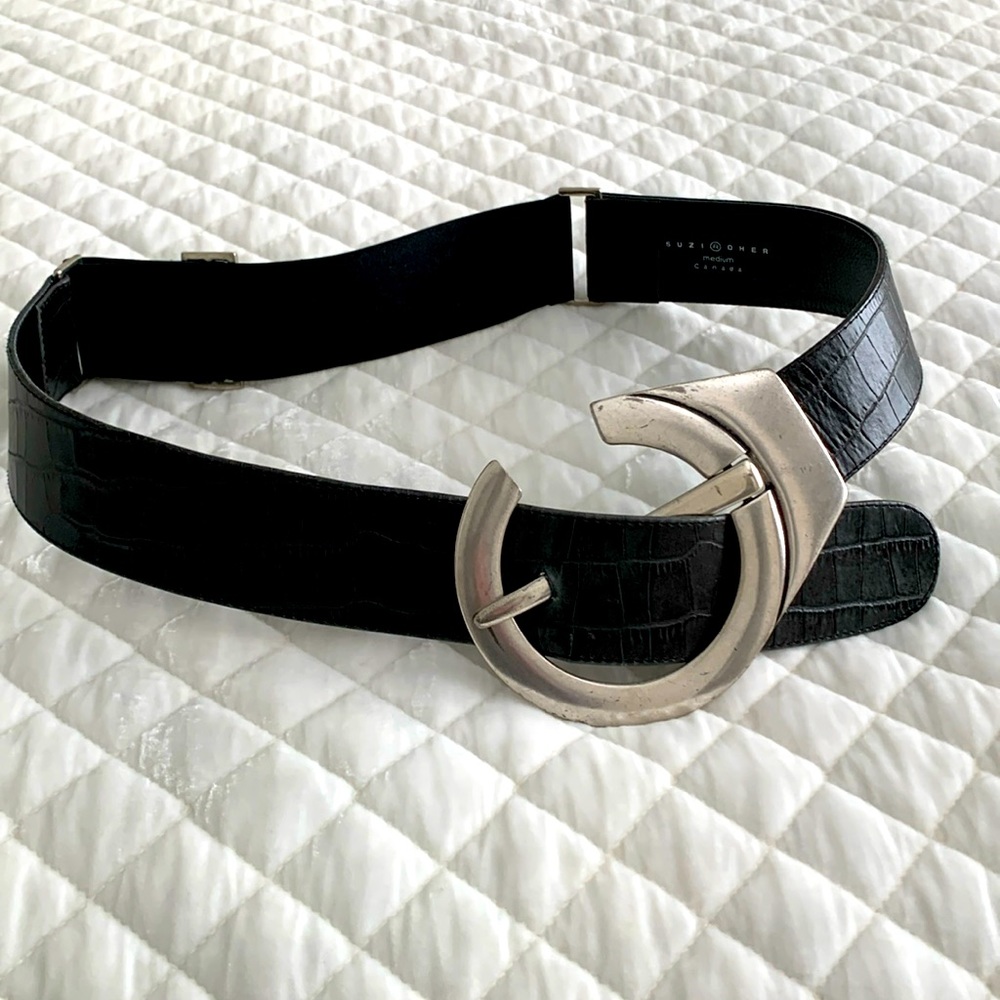 Suzi Roher Croc black leather belt with metal buckle